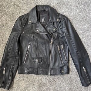 Zara Black Leather Moto Jacket real leather